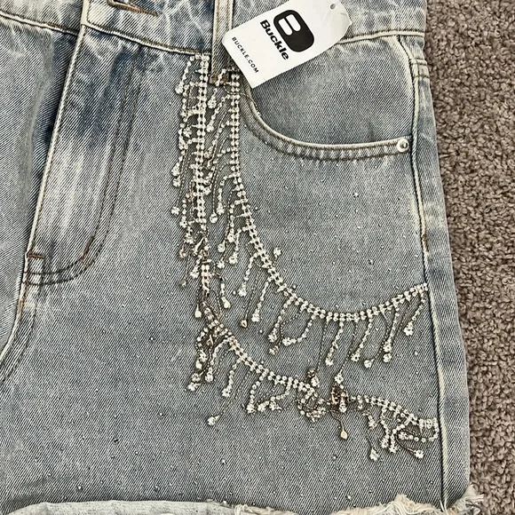 Buckle (blue b) Rhinestone denim shorts - Picture 2 of 3